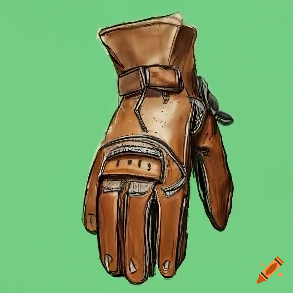 sketch art of a brown leather glove on a green screen background