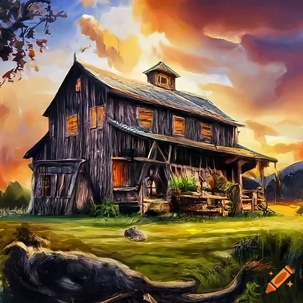 digital fantasy art of a colorful farmhouse