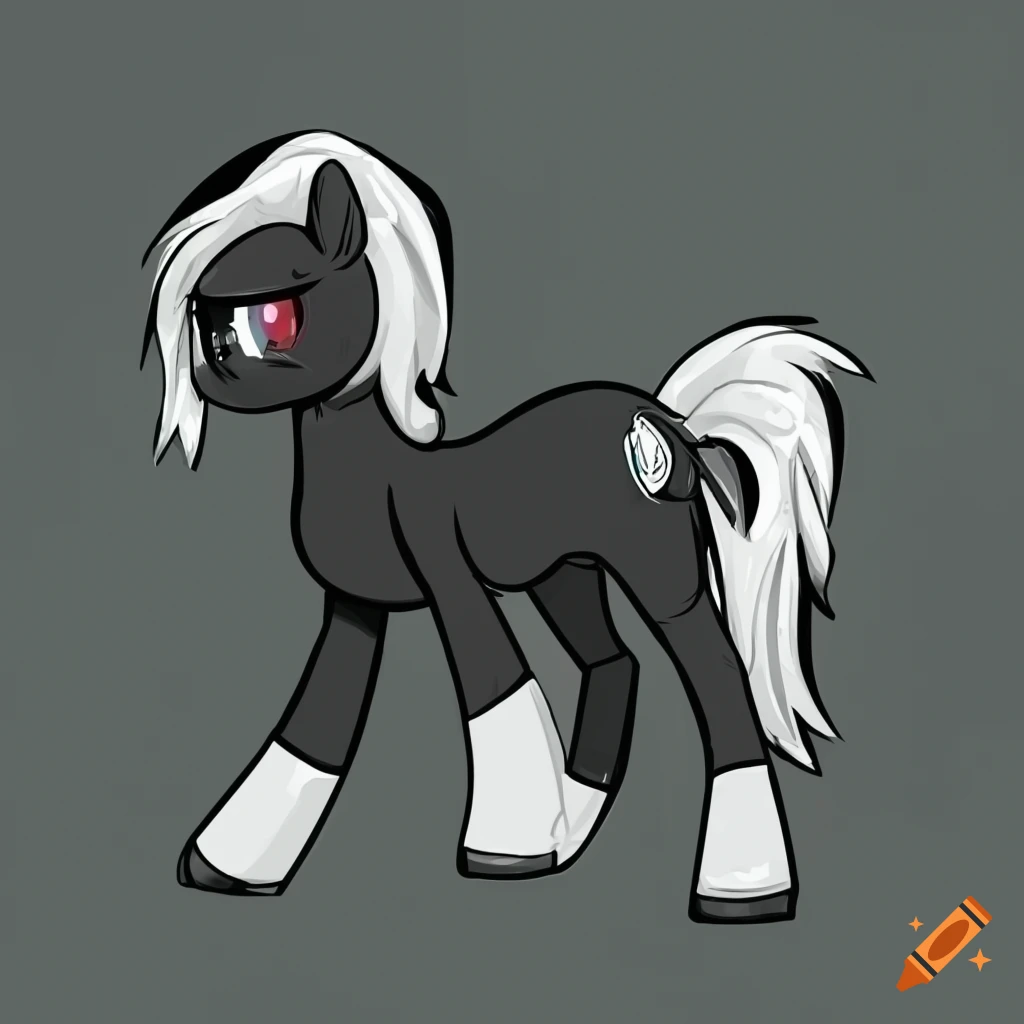 cartoon-style black-coated pony with white mane and tail