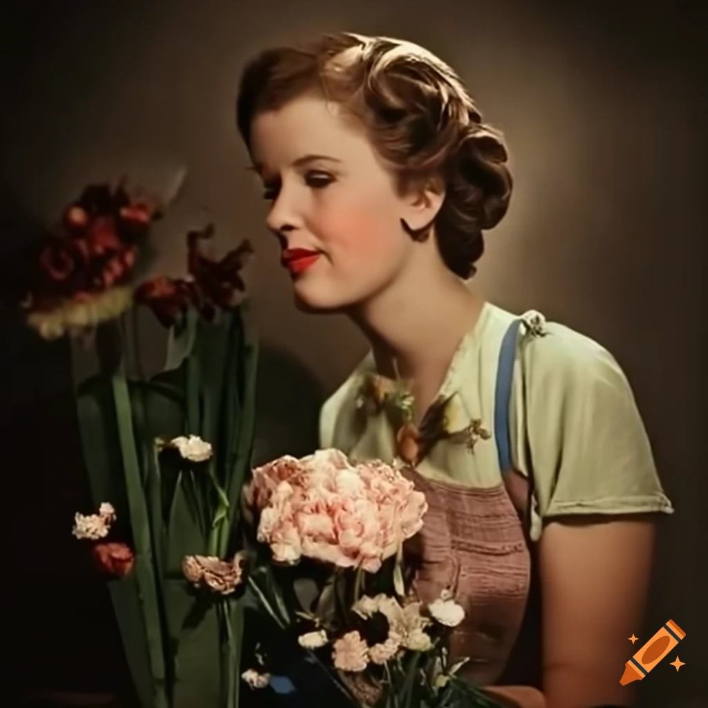 woman selling flowers in a vintage flower shop