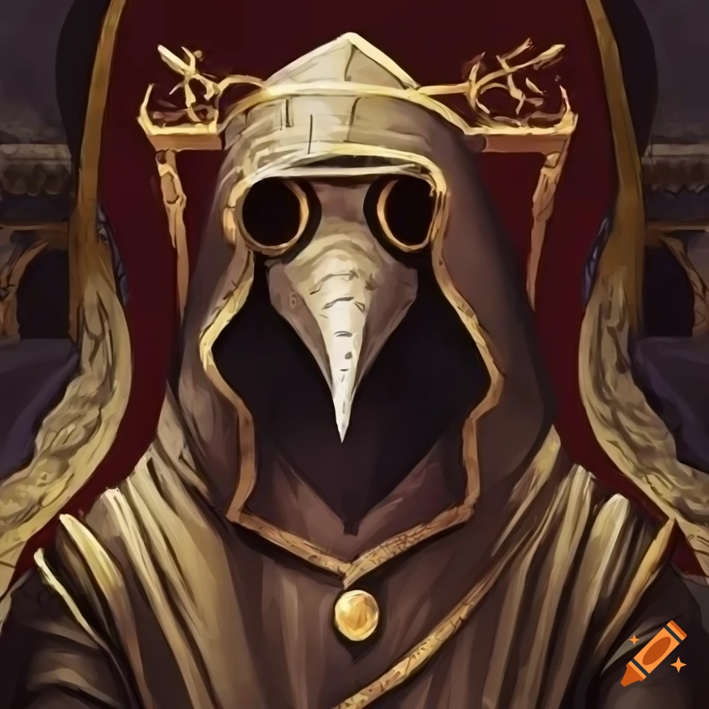 plague doctor sitting on a throne