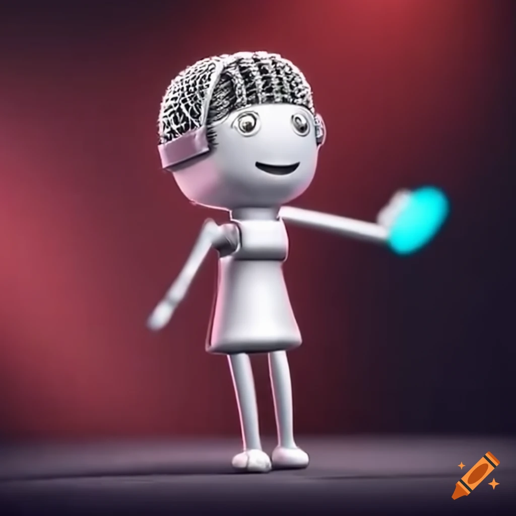 cute microphone character speaking on stage