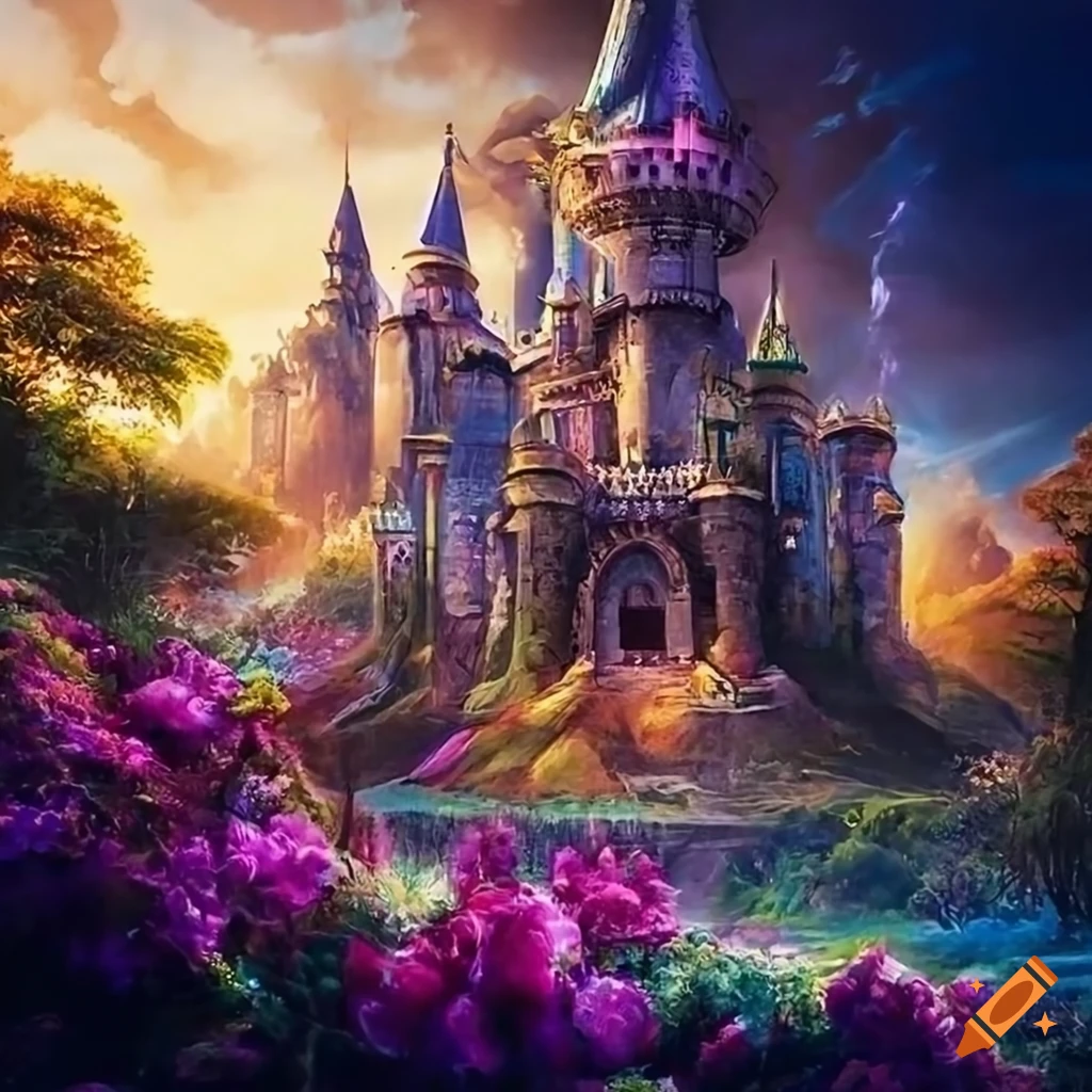 Digital artwork of a magical castle in a forest on Craiyon