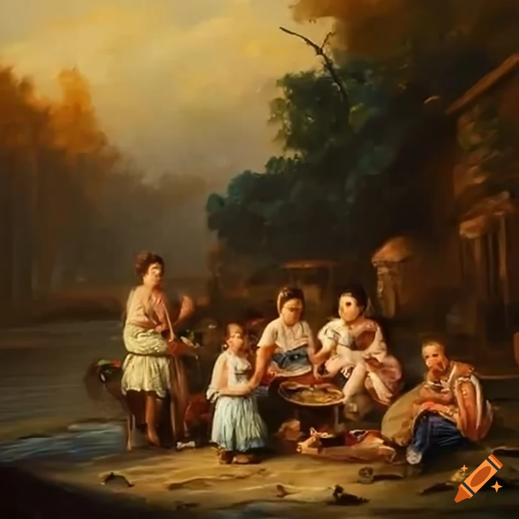 image of a family eating near a river