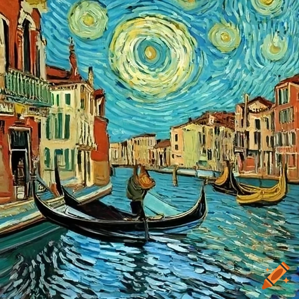 Vincent van gogh painting of a gondola in Venice