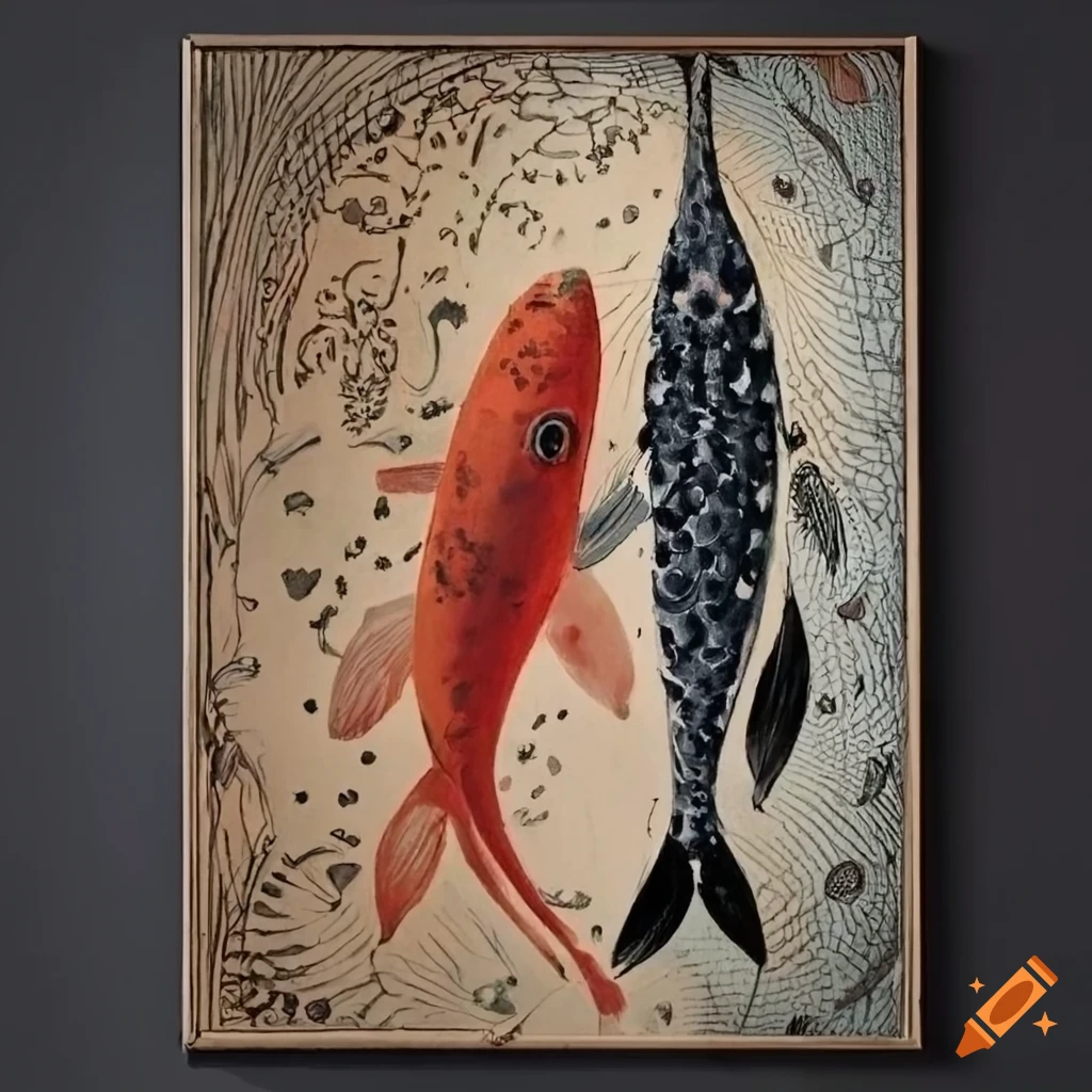 artistic composition of RITHIKA MERCHANT meeting PAOLO UCCELLO with a koi fish swimming