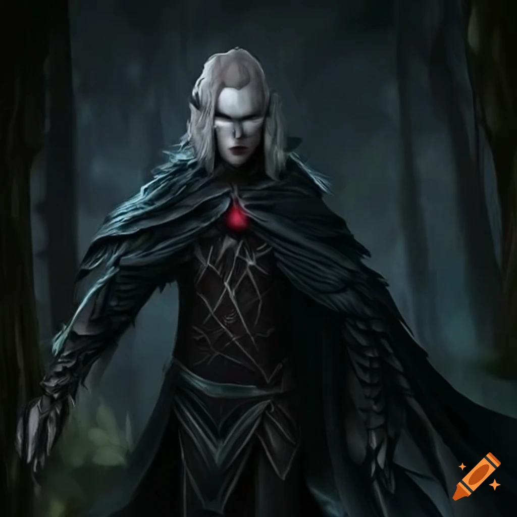 dark elf with a cloak made of raven feathers