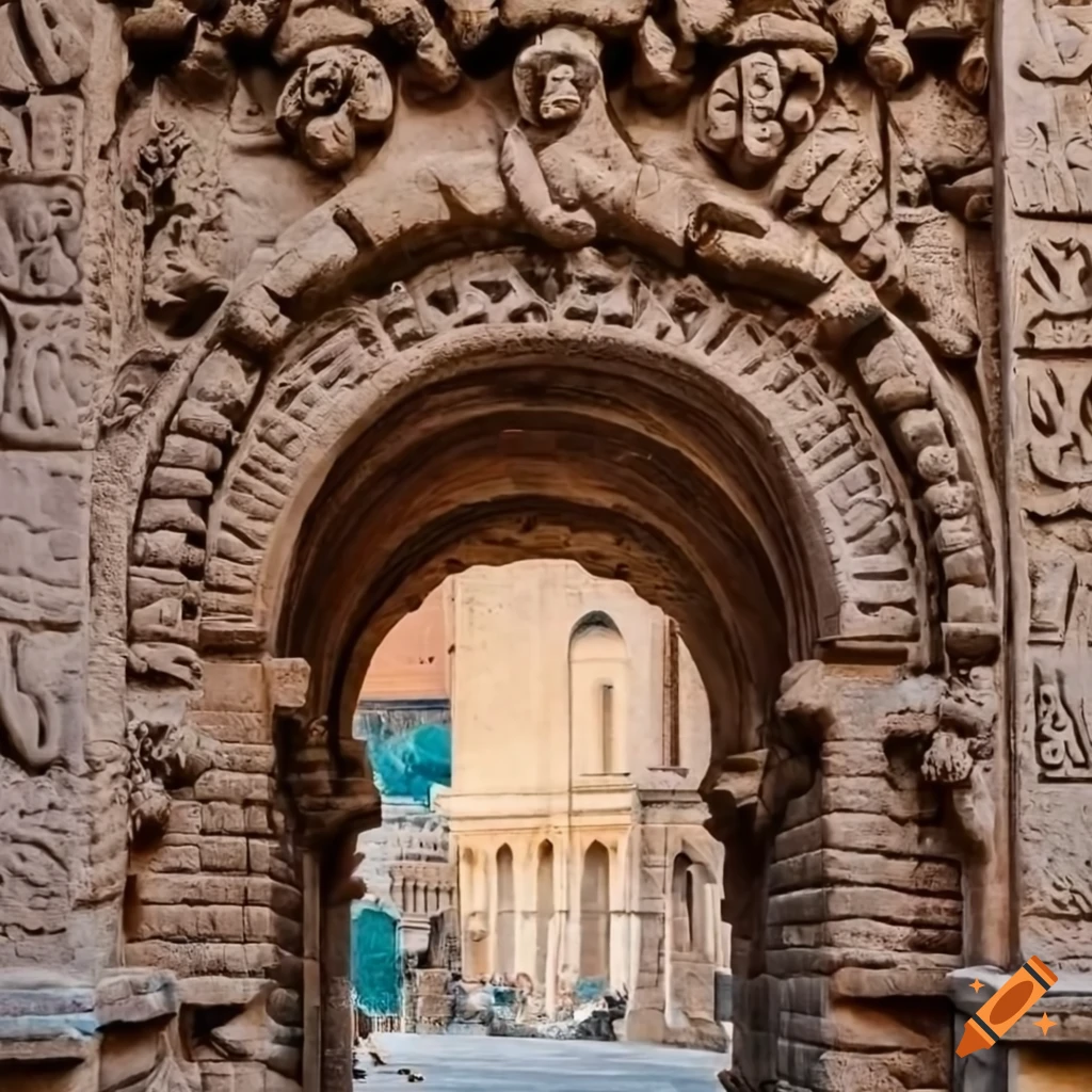 intricate stone archway in ancient city