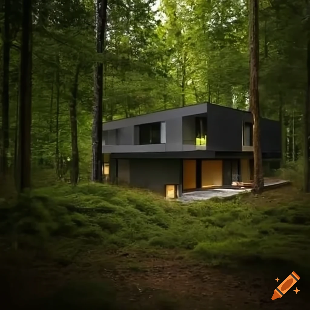 modern house nestled in the forest