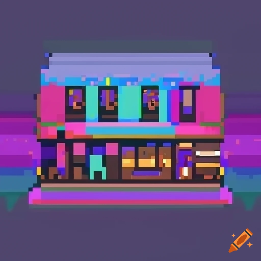 8 bit pixel art of a club with colorful lighting