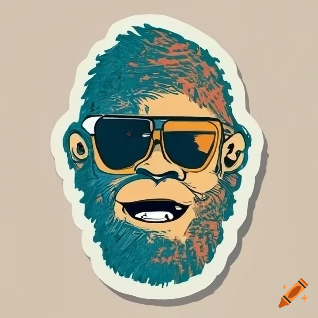 pop art sticker of a happy bigfoot with a beard and sunglasses