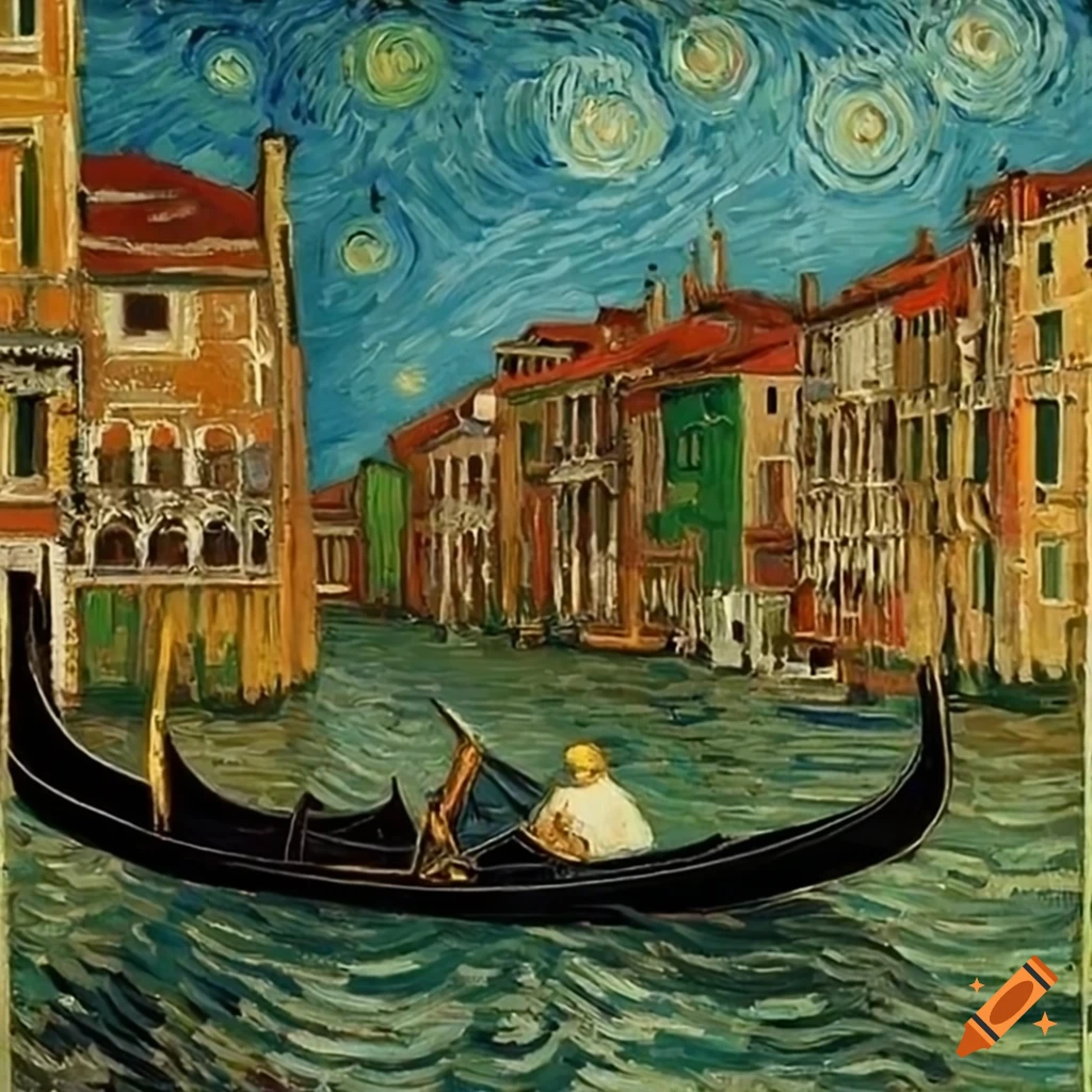 Vincent van gogh painting of a gondola in Venice