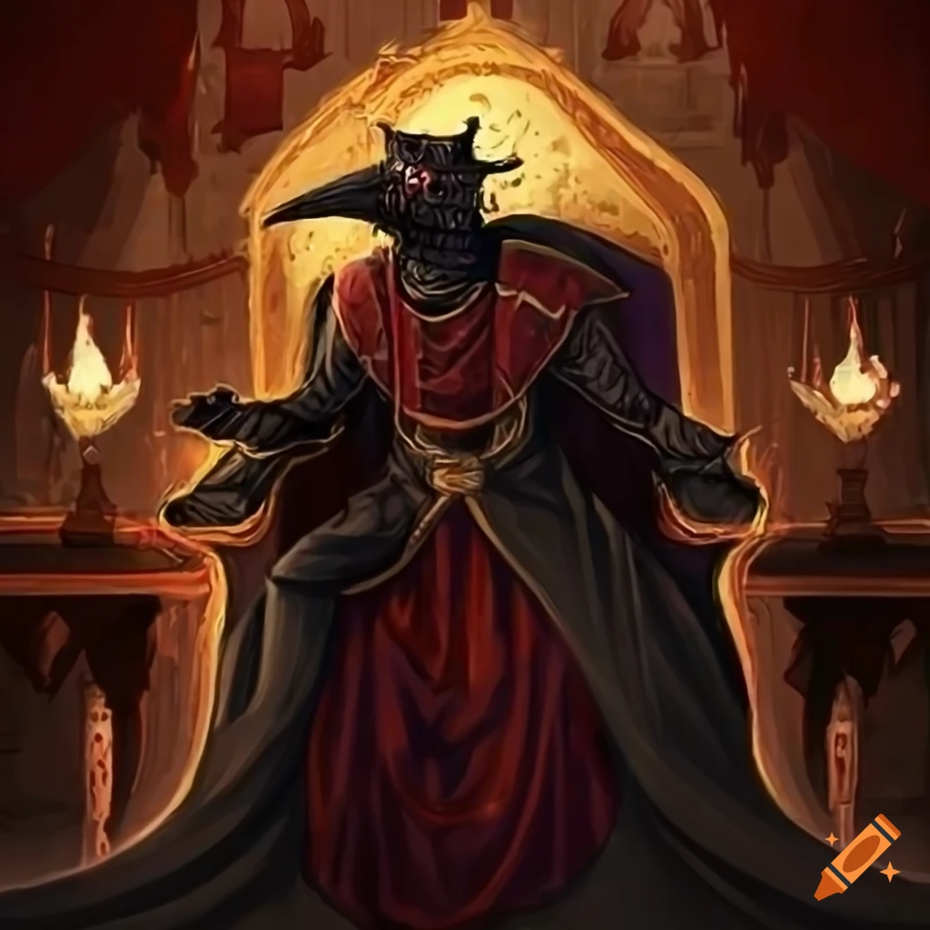 plague doctor sitting on a throne