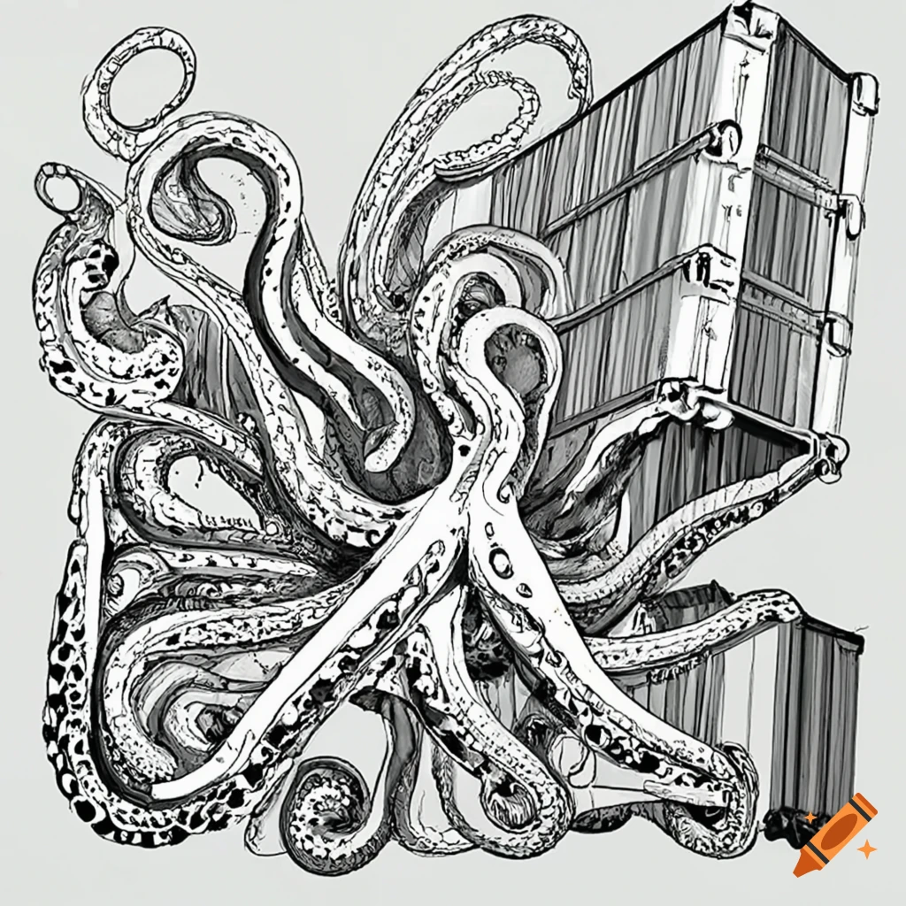 giant octopus moving shipping containers
