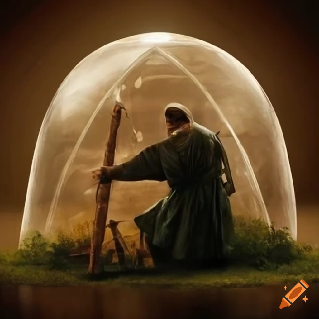 medieval farmer under a glass dome