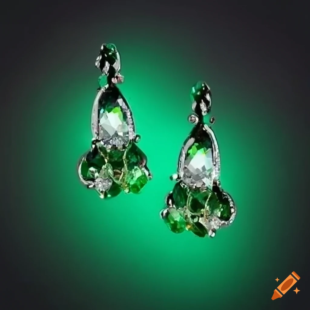 earrings with glowing emeralds gemstones