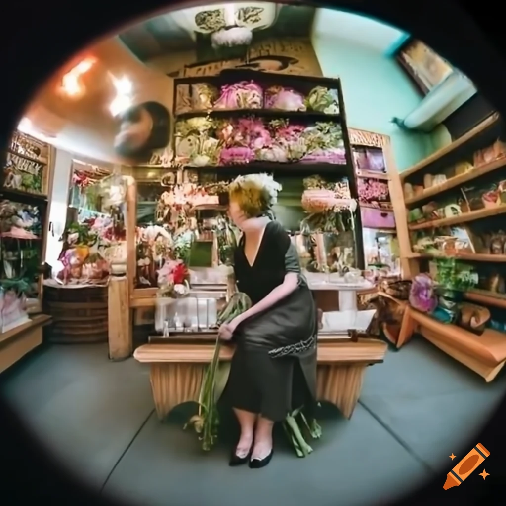 1920s flower shop captured with a fisheye lens