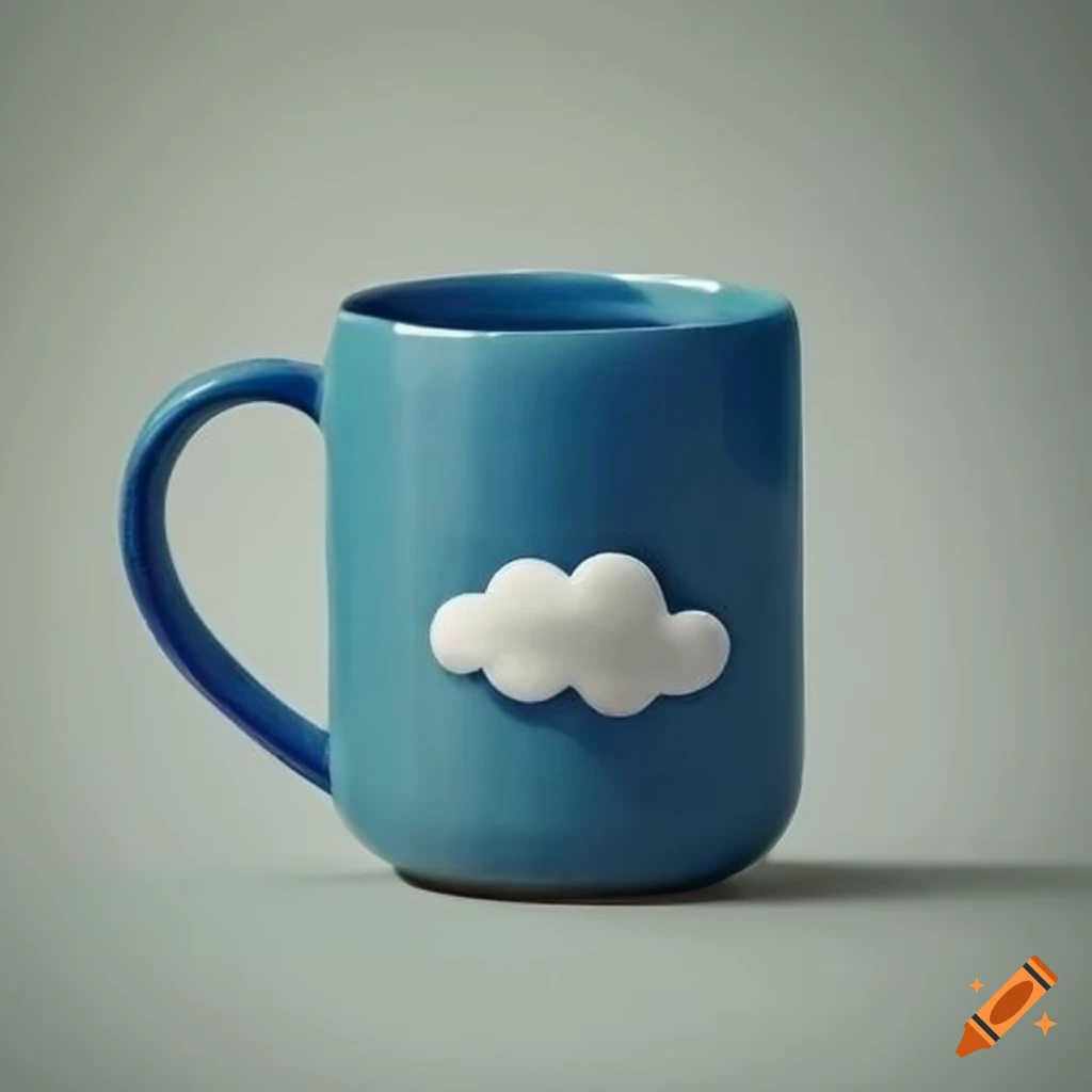 blue ceramic mug with cloud design
