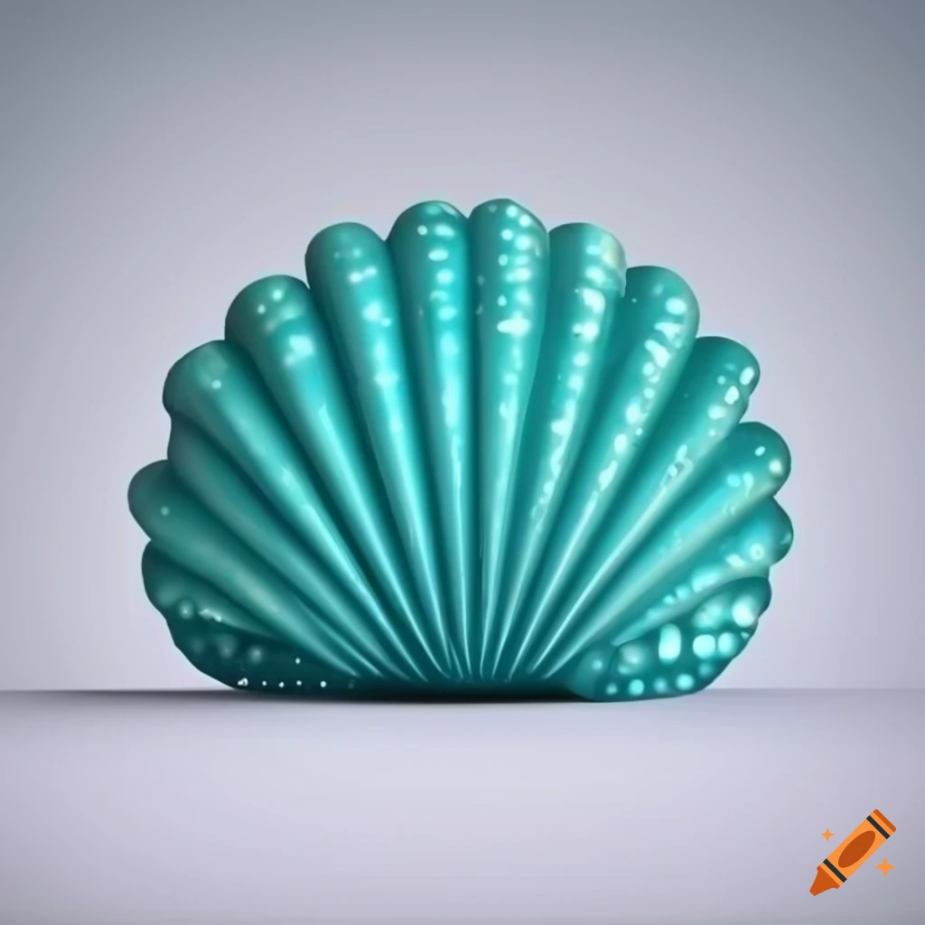 cartoonish turquoise seashell on white background