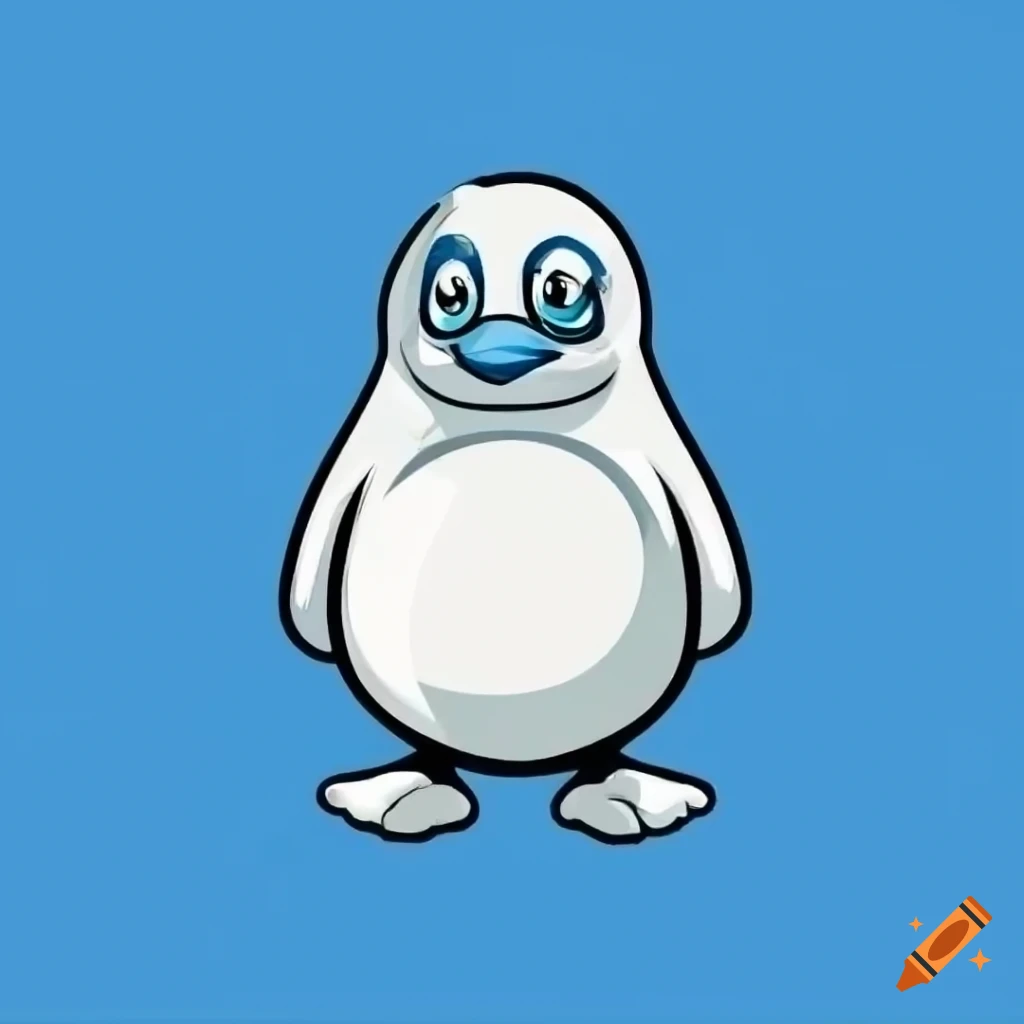 blue and white robot penguin mascot