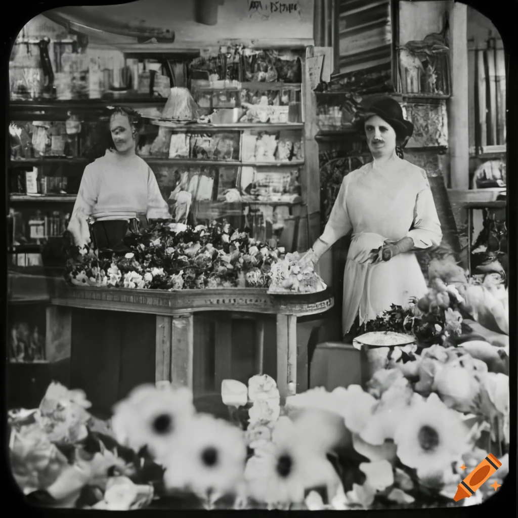 vintage fisheye photo of flowers in a shop