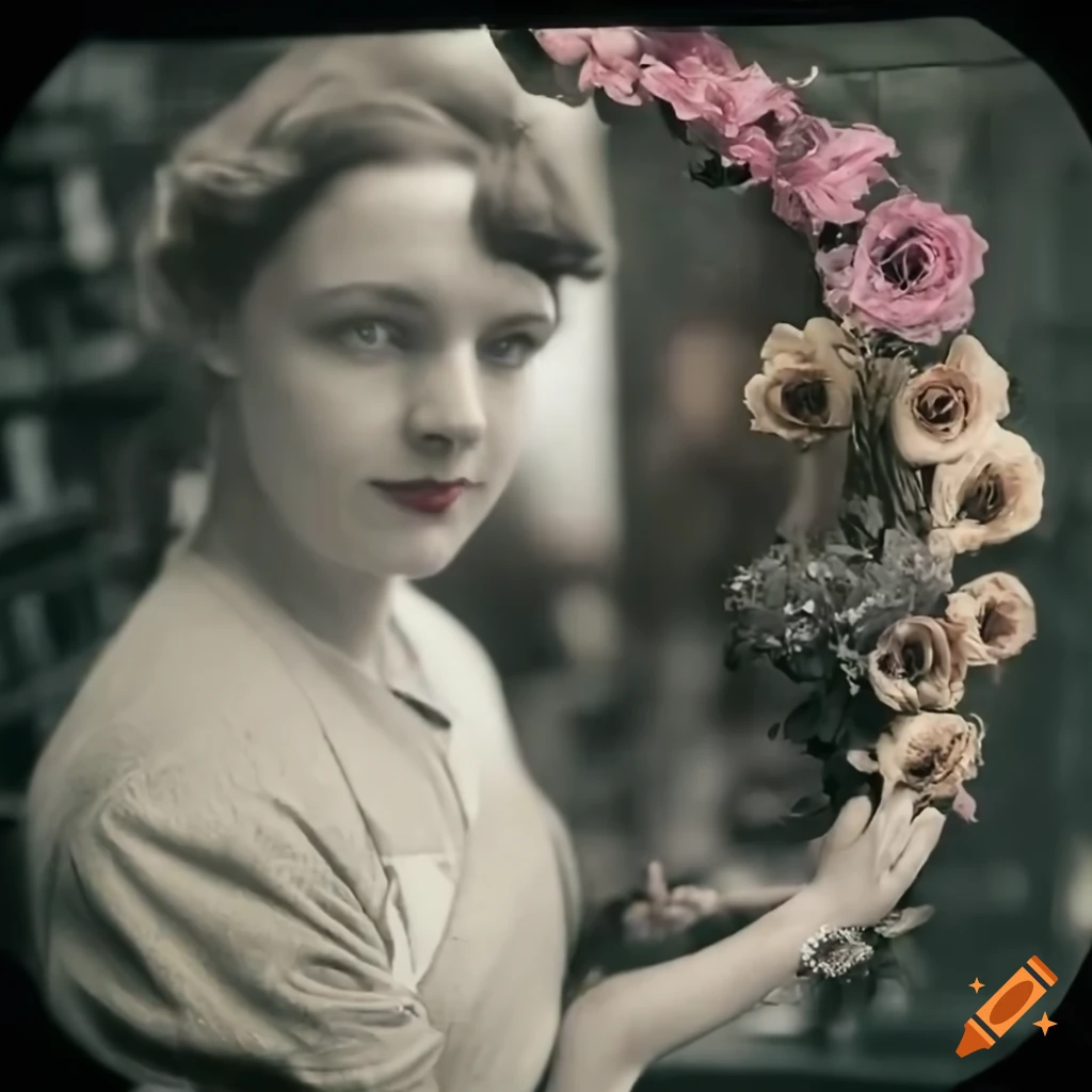 fisheye view of a flower shop in the 1920s