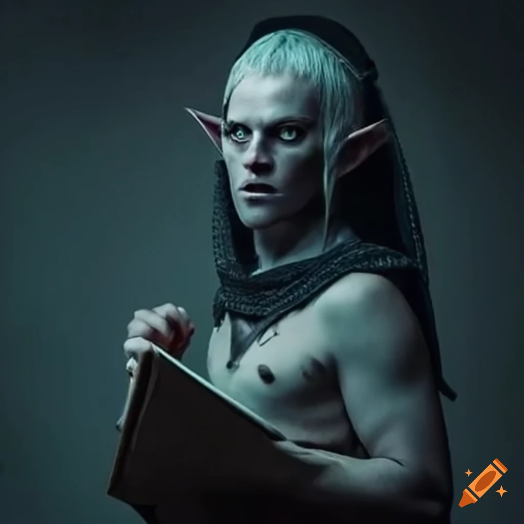 dark elf magician with disheveled clothes and helmet