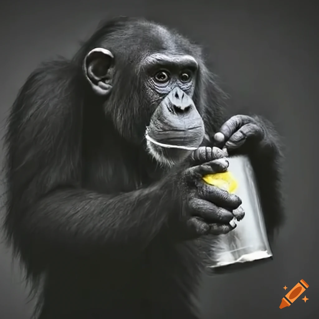 chimpanzee drinking brisk lemon