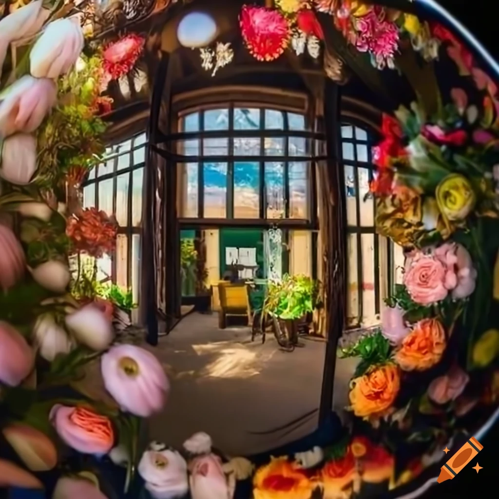 360 photo of a blooming flower shop