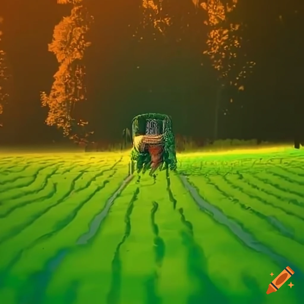 glitch art of a farmer and glitched crops