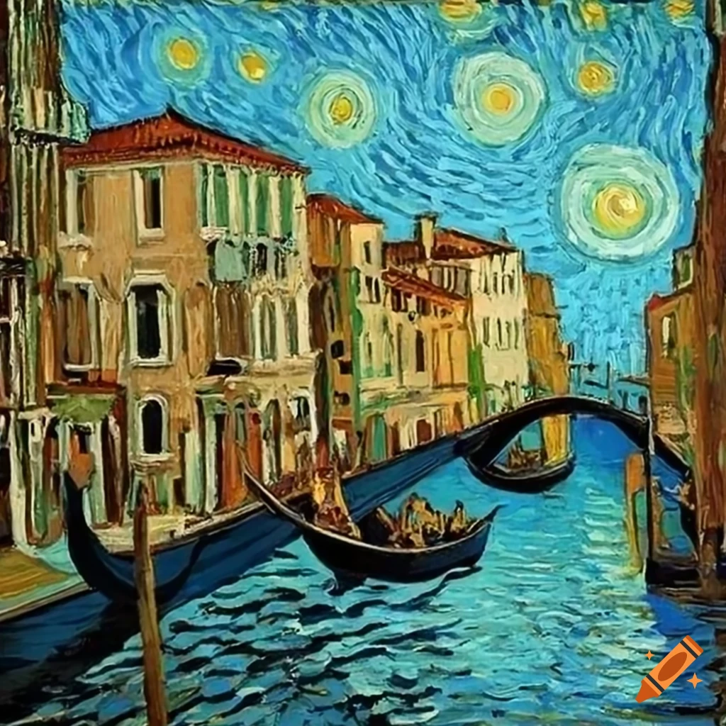 Van Gogh painting of gondola in Venice