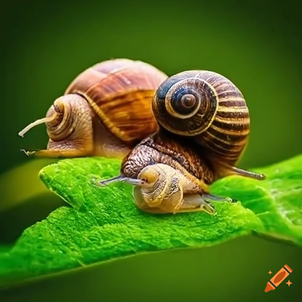 snails and turtle observing each other from a hill