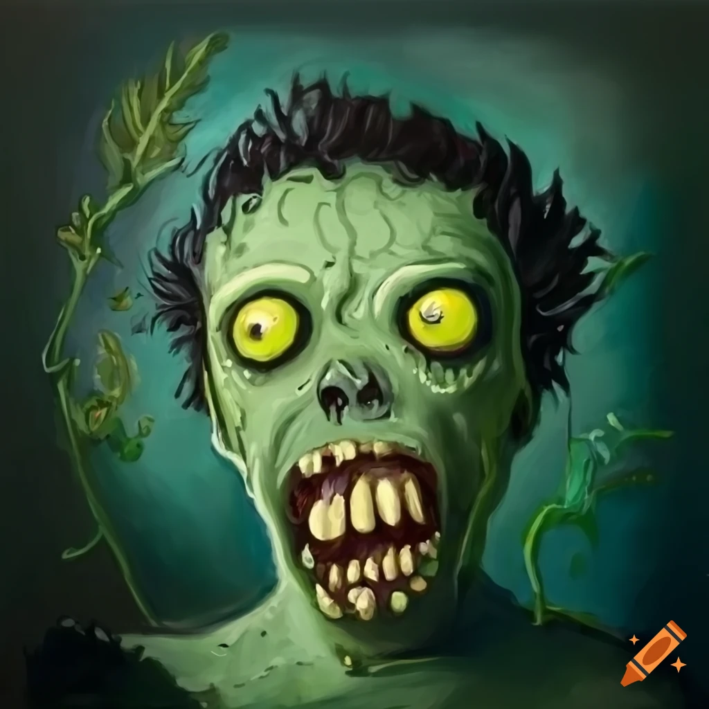 impressionist painting of a thoughtful Plants vs Zombies zombie