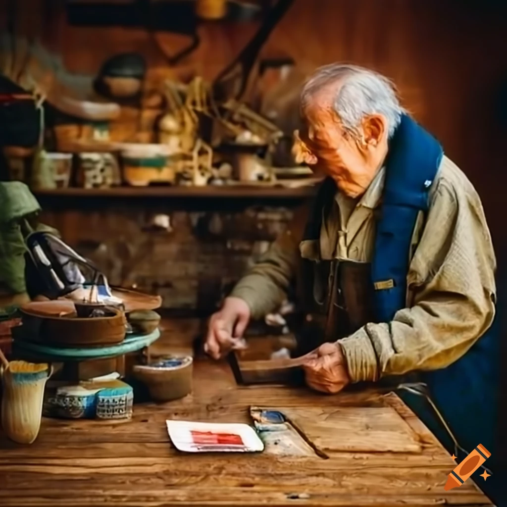 old fisherman at his fishing shop