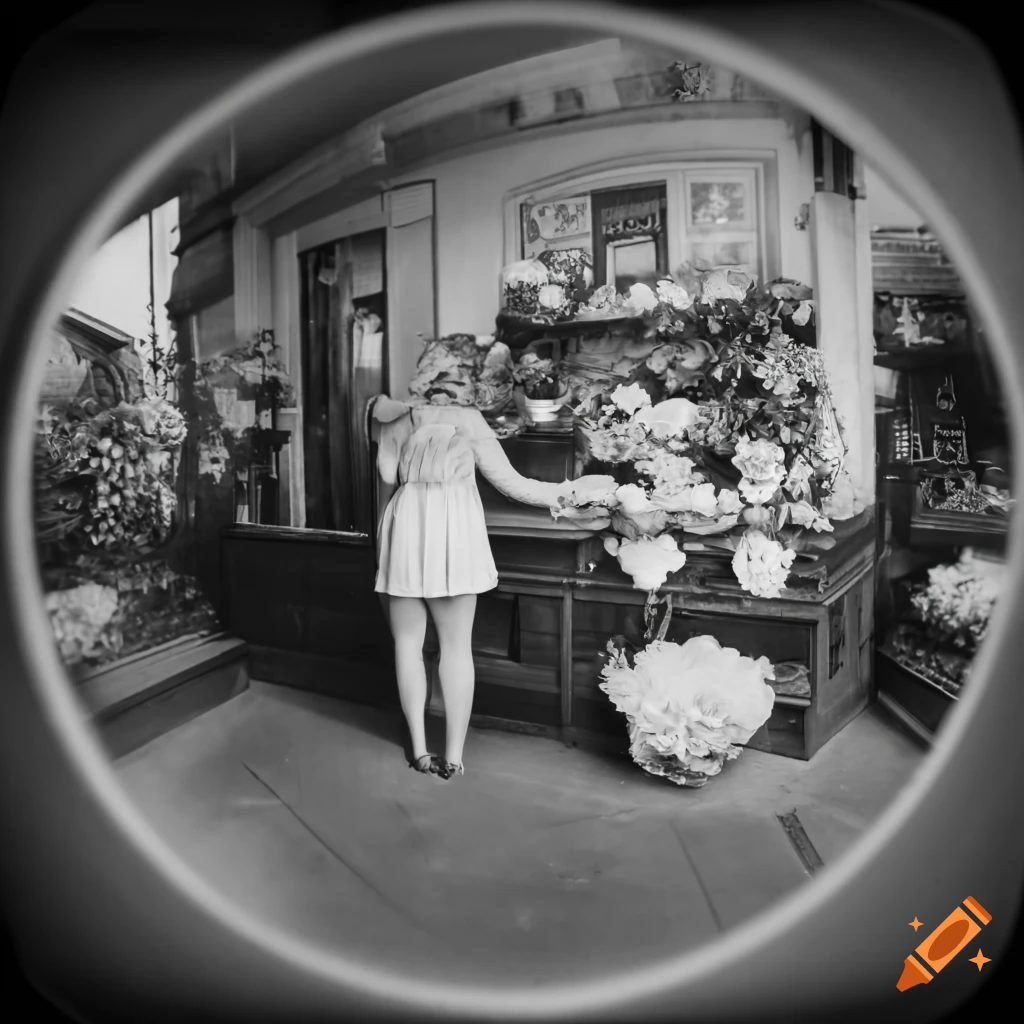 vintage flower shop captured with a fisheye lens