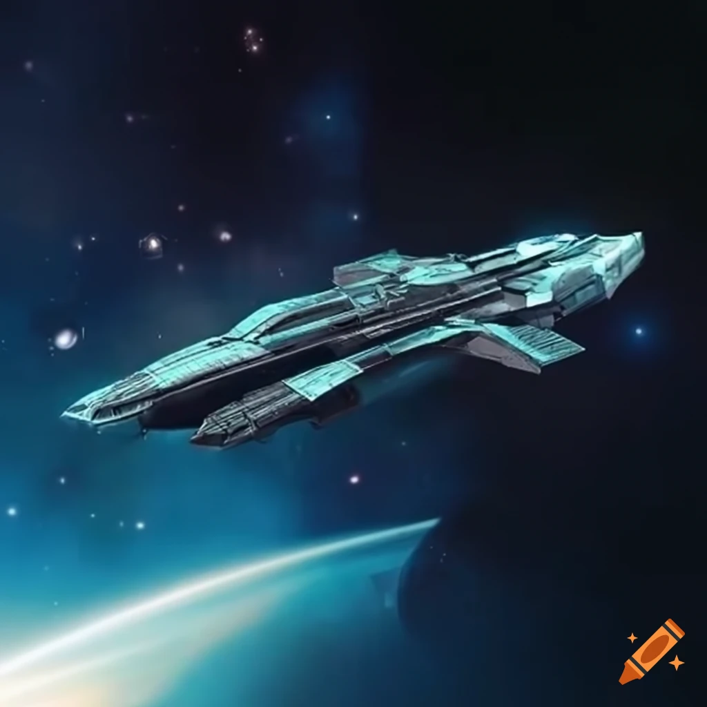 sci-fi starship soaring through space