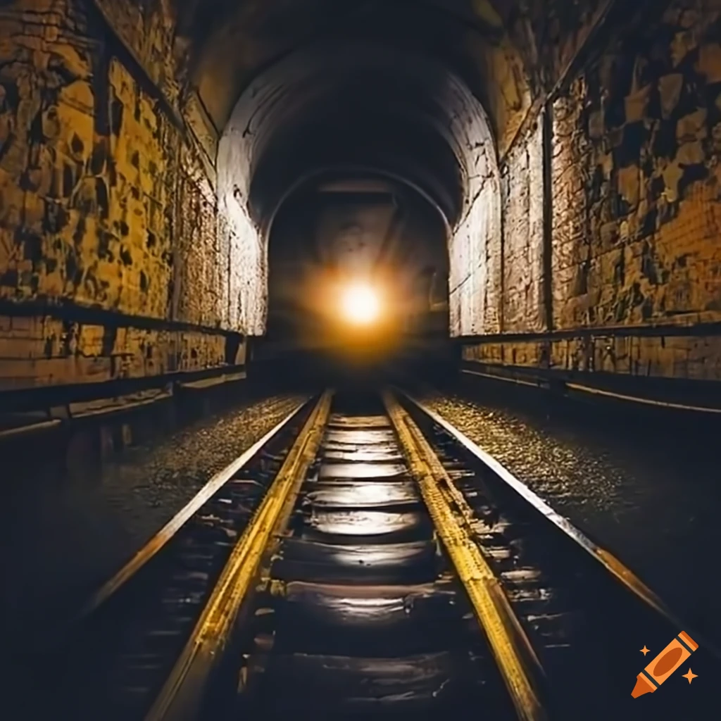 front view of a train in a subway tunnel