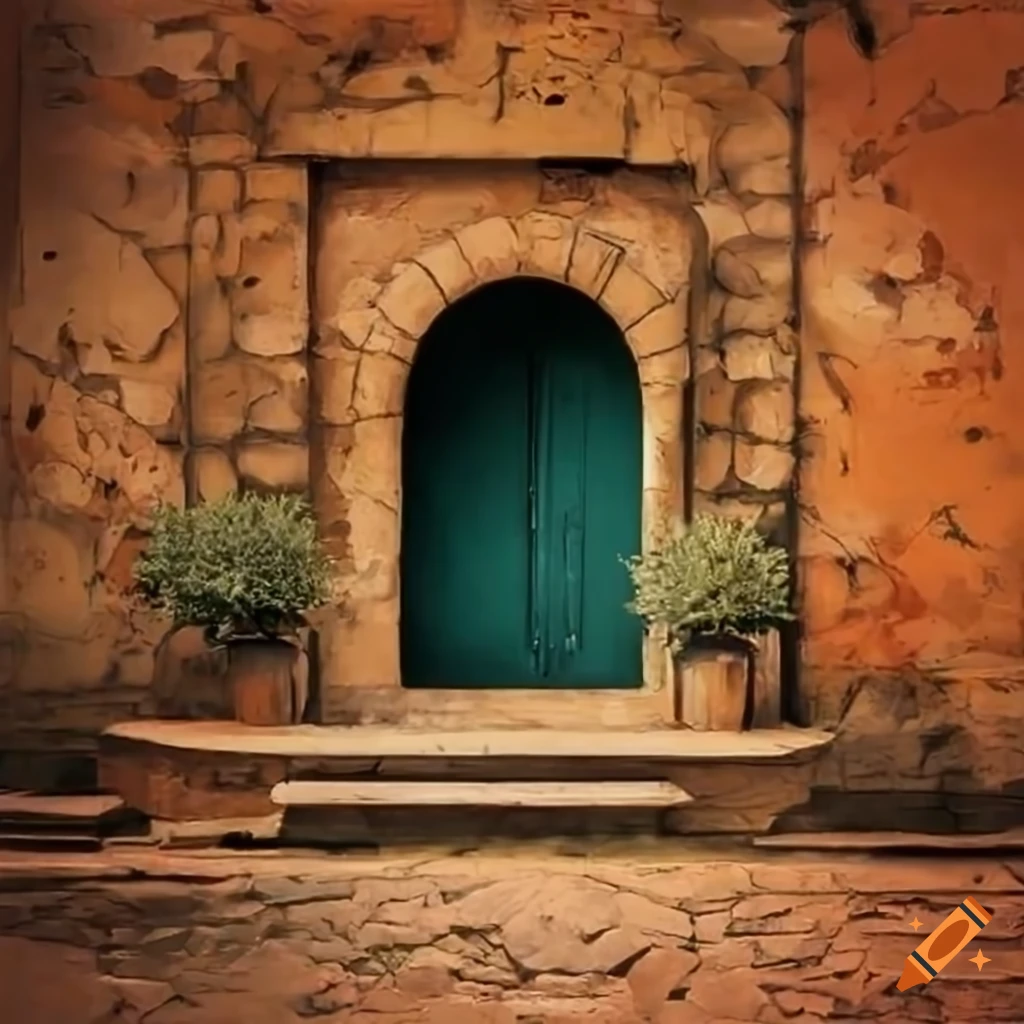 geometric abstract art of a Tuscany home with windows and flowers
