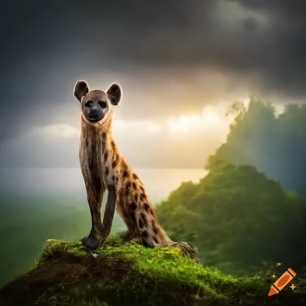 hyena on a tropical island with storm approaching