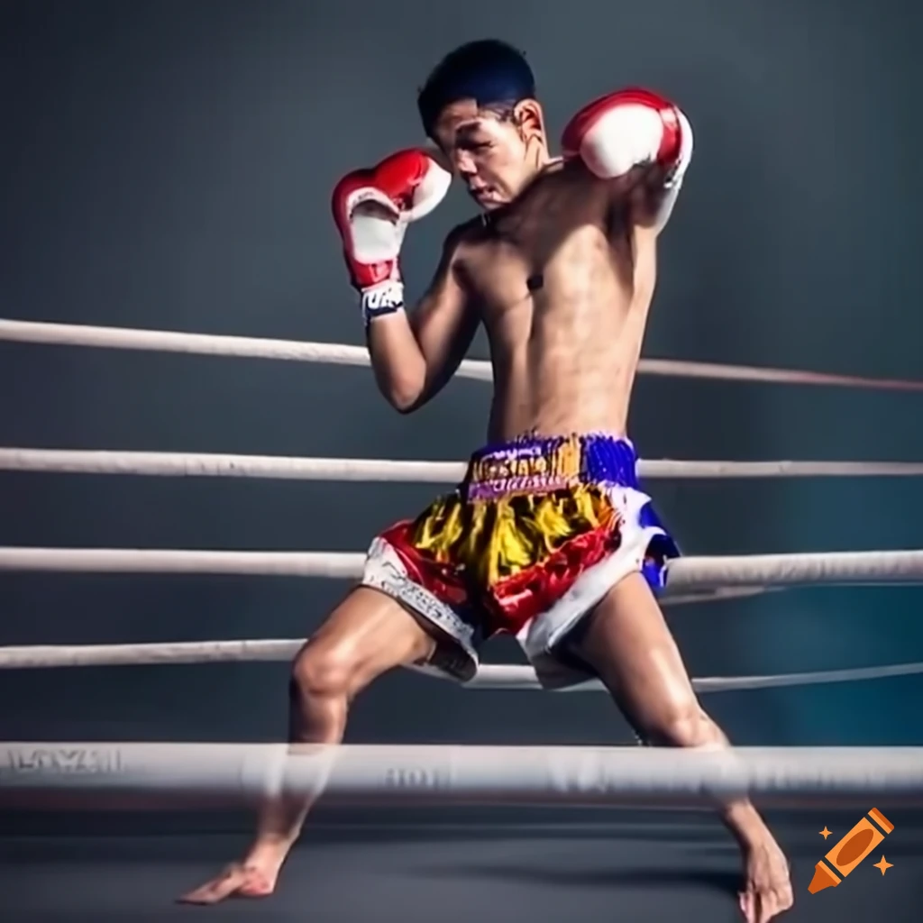 intense Muay Thai match in the ring with Superheros