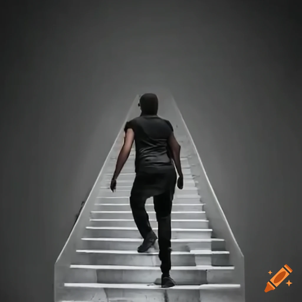 man climbing stairs representing human destiny