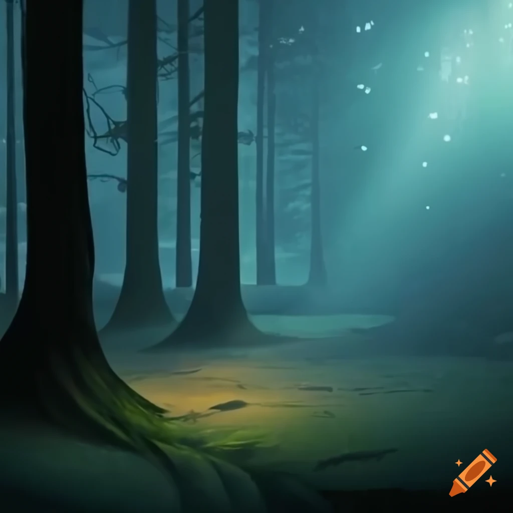 nighttime recording studio in the forest