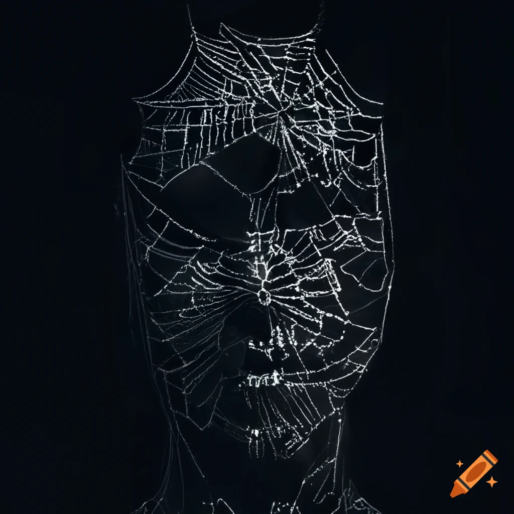 artwork depicting human connected with spiderweb