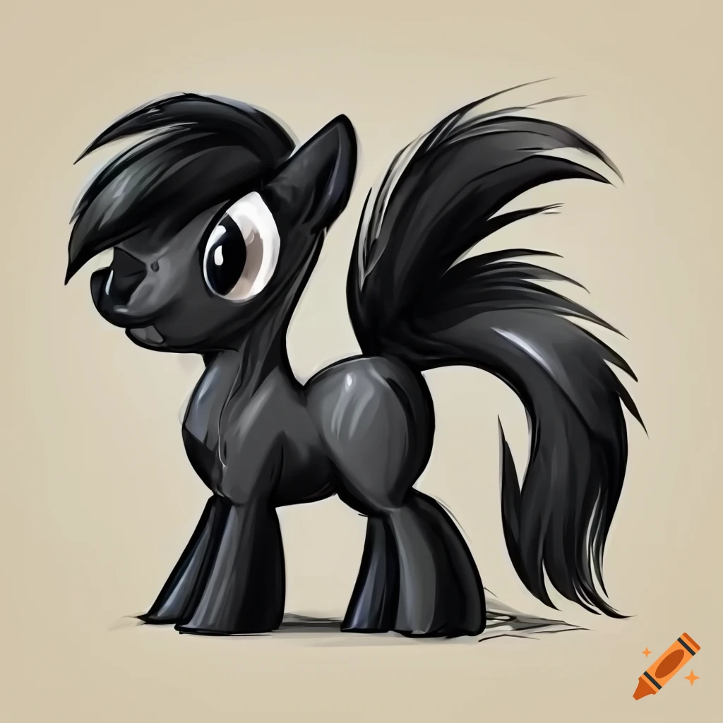 cartoon-style black-coated pony with white mane and tail