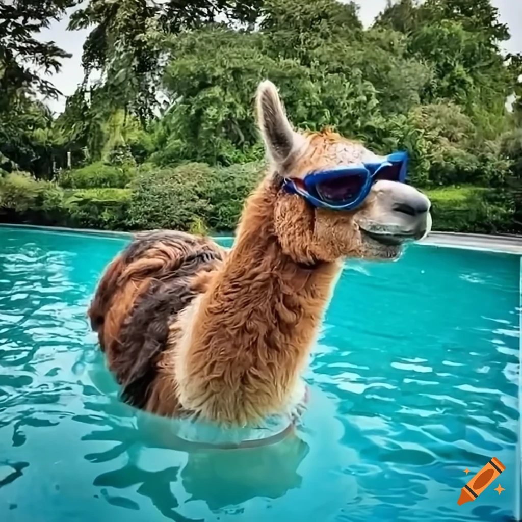 cool lama with sunglasses and caipirinha drink