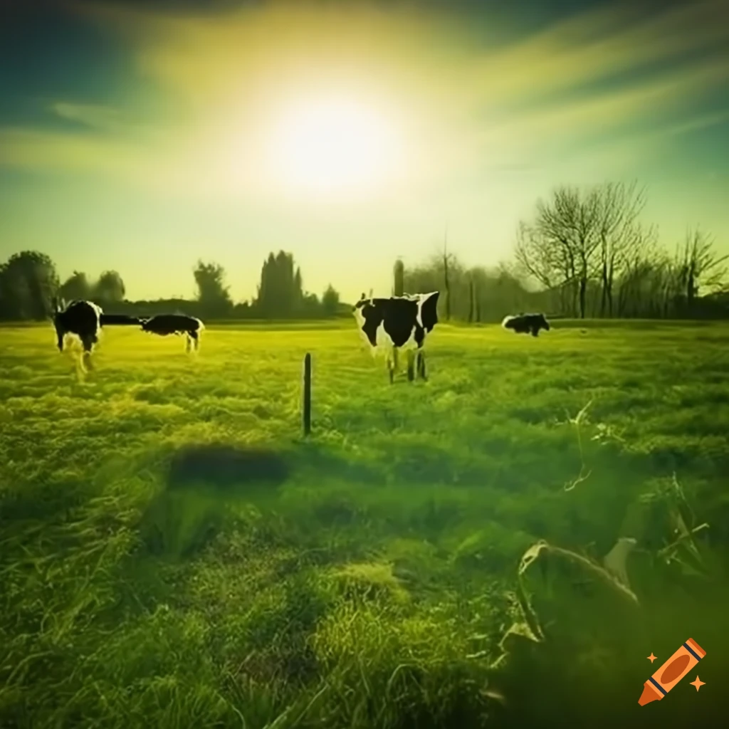 digital art of a peaceful field with cows and professors