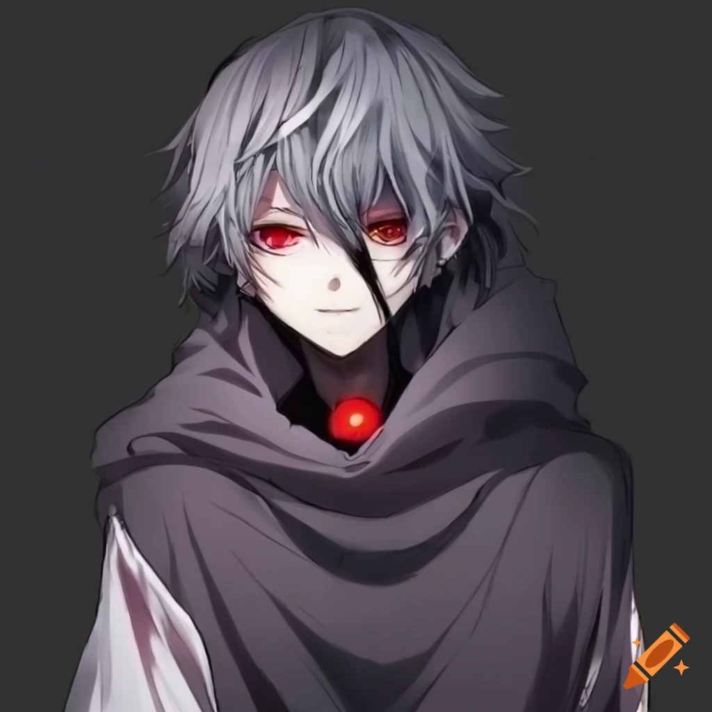 Image of an anime demon boy with dark grey hair and an eyepatch on Craiyon