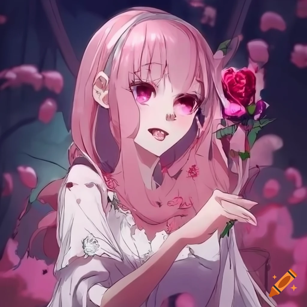 Anime Girl Holding A Rose