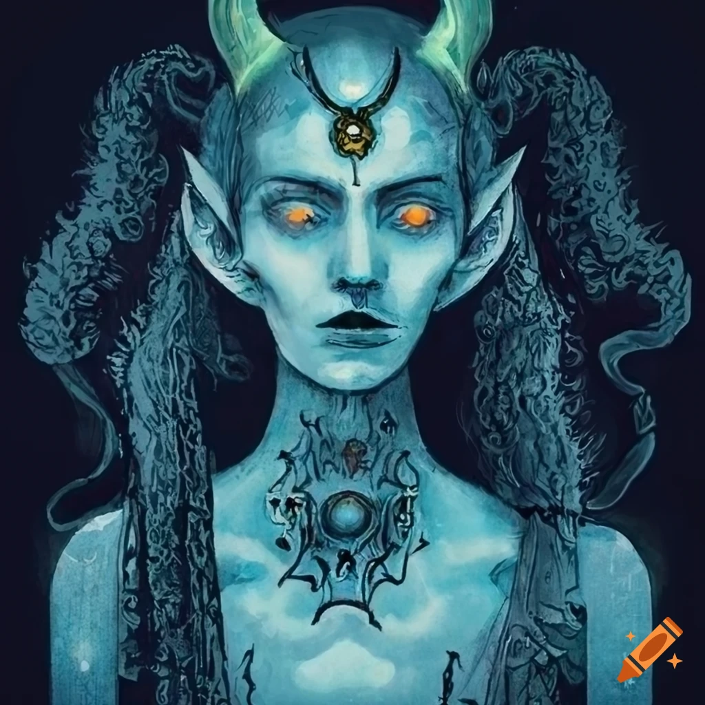 stylized tarot card of an ancient demon of lies