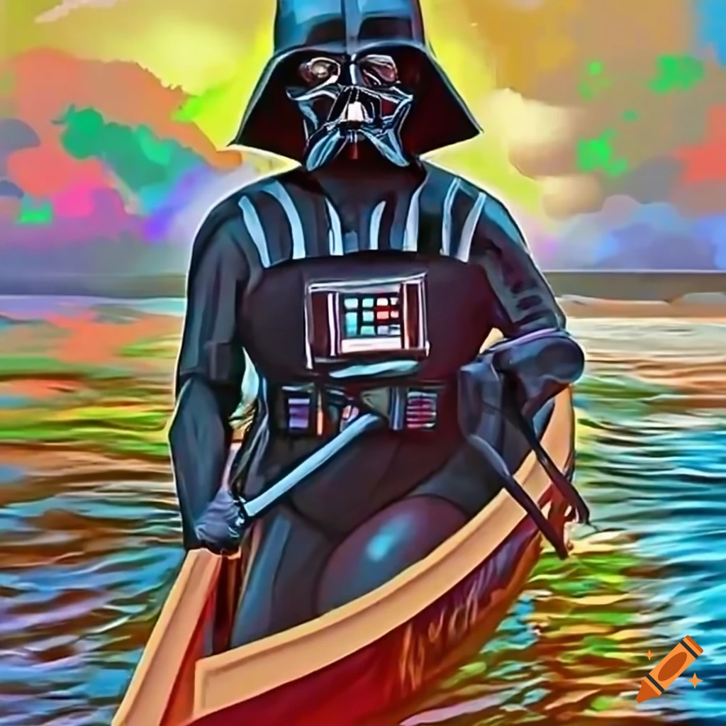 Darth Vader canoeing down rapids